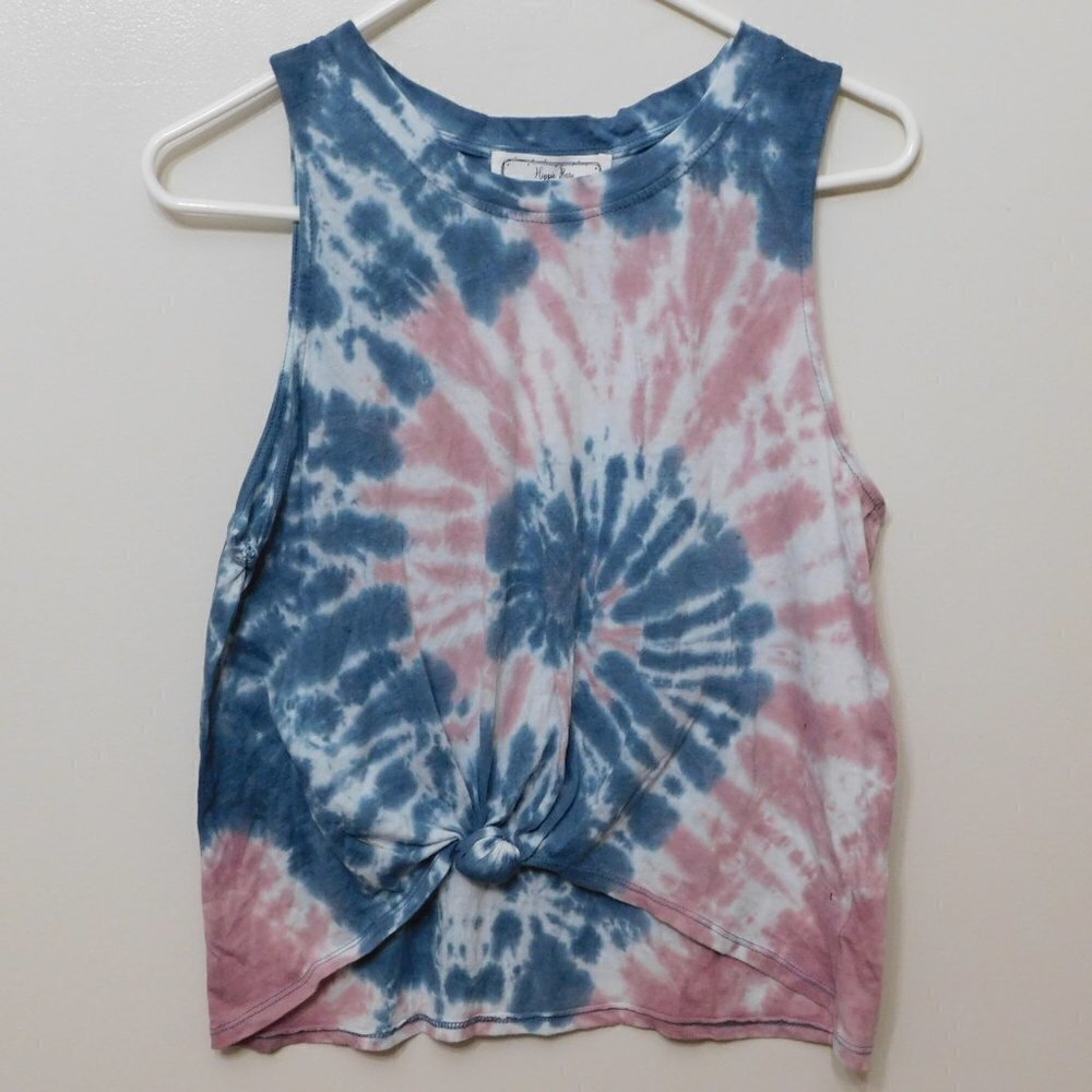 JR450 Hippie Rose Teal Jade Tie Dyed Juniors' Knot-Front Tank Top Size XL